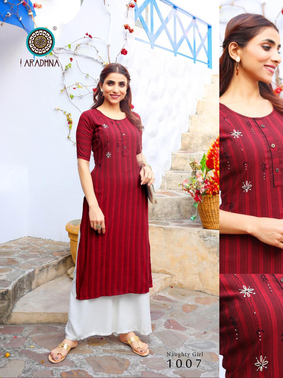 Aradhna Naughty Girl 1 Latest Designer Fancy Casual  Ethnic Wear Embroidery And Manual Work Kurtis Collection 